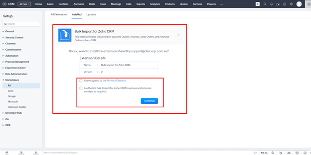 Help documentation For Bulk Import for Zoho CRM - DSV Corporation